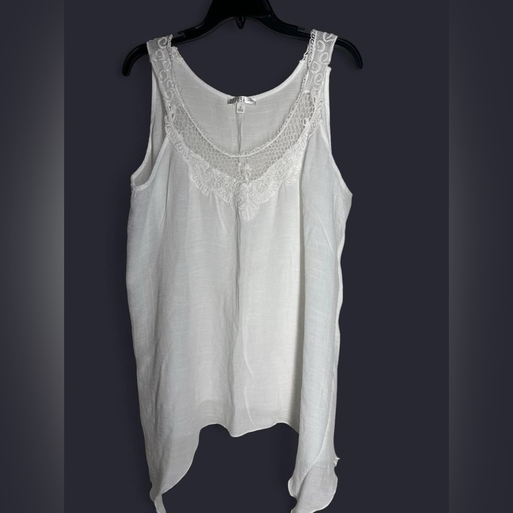Spense White Sleeveless Top with Lace Detail